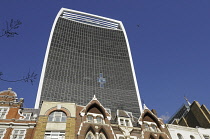 England, London, The Ancient and Modern skyline of the City of London with The Walkie Talkie Building and older buildings in Cheapside.