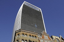 England, London, The Ancient and Modern skyline of the City of London with The Walkie Talkie Building and older buildings in Cheapside.