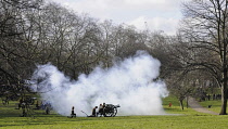 England, London, The Royal Horse Artillery Gun Salute in Green Park on Accession Day 6th February.