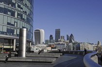 England, London, The view over the River Thames to the Modern Skyline of City of London with the Walkie Talkie, The Gherkin and Cheesegrater Buildings from More London.