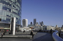 England, London, The view over the River Thames to the Modern Skyline of City of London with the Walkie Talkie, The Gherkin and Cheesegrater Buildings from More London.