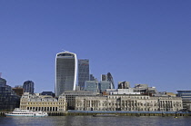 England, London, The view over the River Thames to the Modern Skyline of City of London with the Walkie Talkie, The Gherkin and Cheesegrater Buildings.