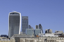 England, London, The view to the Modern Skyline of City of London with the Walkie Talkie, The Gherkin and Cheesegrater Buildings.