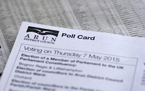 Politics, Elections, Voting, Poll Card from Arun District Council giving notification of the UK General Election on 7 May 2015.