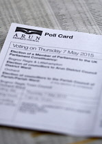 Politics, Elections, Voting, Poll Card from Arun District Council giving notification of the UK General Election on 7 May 2015.
