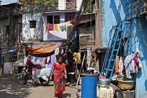 India, Maharashtra, Mumbai, Lane in slum area of Colaba.