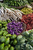 Colourful selection of locally grown vegetables on sale in street market
