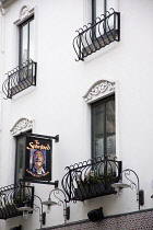 Ireland, North, Belfast, Cathedral Quarter, Exterior sign of the The Spaniard bar in Skipper Street.