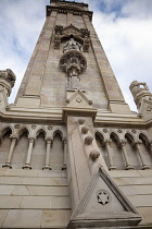 Ireland, North, Belfast, Detail of the Albert Memorial clock in Queens Square.