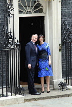 General Election 2015 David and Samantha Cameron on the steps of number ten Downing Street.    08/05/15