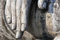 Thailand, Sukothai, Close up of seated Buddha's hand, Wat Trapang Ngoen.