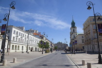 Poland, Warsaw, Old Town, Krakowskie Przedmiescie, View along street toward the Academy of Sciences.