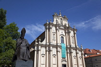 Poland, Warsaw, Old Town, Krakowskie Przedmiescie, Statue of Cardinal Stefan Wyszinski in front of the Church of the Nuns of the Visitation.