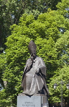Poland, Warsaw, Old Town, Krakowskie Przedmiescie, Statue of Cardinal Stefan Wyszinski in front of the Church of the Nuns of the Visitation.