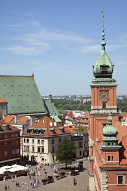 Poland, Warsaw, Old Town, Plac Zamkowy, View of the rooftops from St Anne's tower.