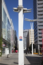 Poland, Warsaw, Marszalkowska, Modern Shopping area with free Wifi sign.