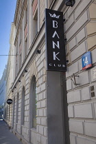 Poland, Warsaw, Mazowiecka, Sign for the Bank nite club.