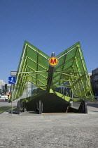 Poland, Warsaw, Centrum, Modern glass entrance to metro.