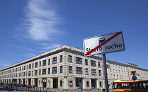 Poland, Warsaw, Jana Moliera , Modern building with no entry for cars sign.