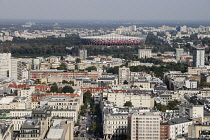 Poland, Warsaw, View towards the National Stadium from the viewing terrace of the Palace of Culture and Science.