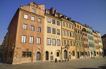 Poland, Warsaw, Stare Miasto or Old Town Square, Colourful facades of buildings on the west side of the square.