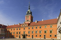 Poland, Warsaw, Royal Castle, clock tower seen from castle courtyard.