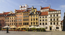 Poland, Warsaw, Stare Miasto or Old Town Square, Colourful facades of buildings on the south side of the square.