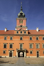 Poland, Warsaw, Royal Castle, clock tower seen from castle courtyard.