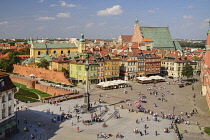 Poland, Warsaw, Plac Zamkowy or Castle Square seen from St Anne's Church Viewing Tower.