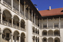 Poland, Krakow, Wawel Hill, Wawel Castle, Tiered arcades in the courtyard.