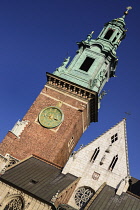 Poland, Krakow, Wawel Hill, Wawel Cathedral, Angular view of the Clock tower.