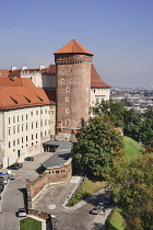 Poland, Krakow, Wawel Hill, Wawel Castle, View of an artillery tower from The Sandomierska Tower.