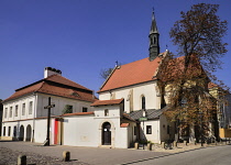 Poland, Krakow, Church of St  Giles with Katyn Memorial Cross out in front.