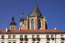 Poland, Krakow, Maly Rynek or Little Market Square, Rear view of St Mary's Church from the square.