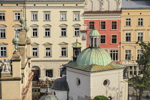 Poland, Krakow, Rynek Glowny or Main Market Square, Church of St Adalbert seen from the viewing terrace of the Town Hall Tower.