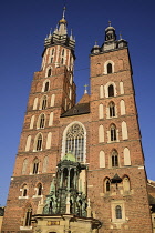 Poland, Krakow, Rynek Glowny or Main Market Square, St Mary's Church also known as St Marys Basilica.