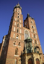 Poland, Krakow, Rynek Glowny or Main Market Square, St Mary's Church also known as St Marys Basilica.