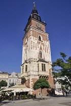 Poland, Krakow, Rynek Glowny or Main Market Square, Wieza Ratuszowa or Town Hall Tower.