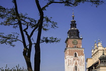 Poland, Krakow, Rynek Glowny or Main Market Square, Wieza Ratuszowa or Town Hall Tower.