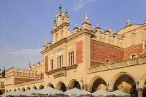 Poland, Krakow, Rynek Glowny or Main Market Square, A section of the facade on the west side of the Sukiennice or The Cloth Hall.