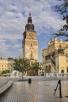 Poland, Krakow, Rynek Glowny or Main Market Square, Wieza Ratuszowa or Town Hall Tower.