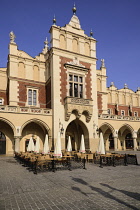 Poland, Krakow, Rynek Glowny or Main Market Square, A section of the facade of the Sukiennice or The Cloth Hall.