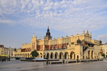 Poland, Krakow, Rynek Glowny or Main Market Square, General view of the square with Sukiennice or The Cloth Hall.