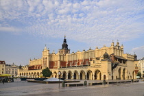 Poland, Krakow, Rynek Glowny or Main Market Square, General view of the square with Sukiennice or The Cloth Hall.