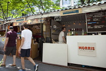 USA, New York State, New York City, Manhattan, Broadway Bites seasonal popup food stalls in Greeley Square Park.