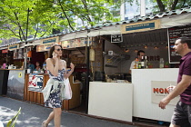 USA, New York State, New York City, Manhattan, Broadway Bites seasonal popup food stalls in Greeley Square Park.