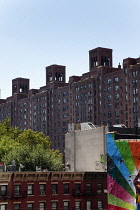 USA, New York State, New York City, Manhattan, Typical Chelsea architecture viewed from the High Line public park.