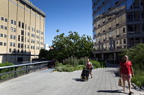 USA, New York State, New York City, Manhattan, The High Line public park on disused elevated railway track in the meat packing district.