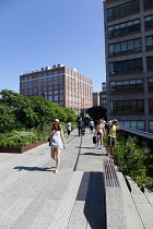 USA, New York State, New York City, Manhattan, The High Line public park on disused elevated railway track in the meat packing district.