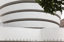 USA, New York State, New York City, Manhattan, Exterior of the Solomon R Guggenheim Museum on 5th Avenue.